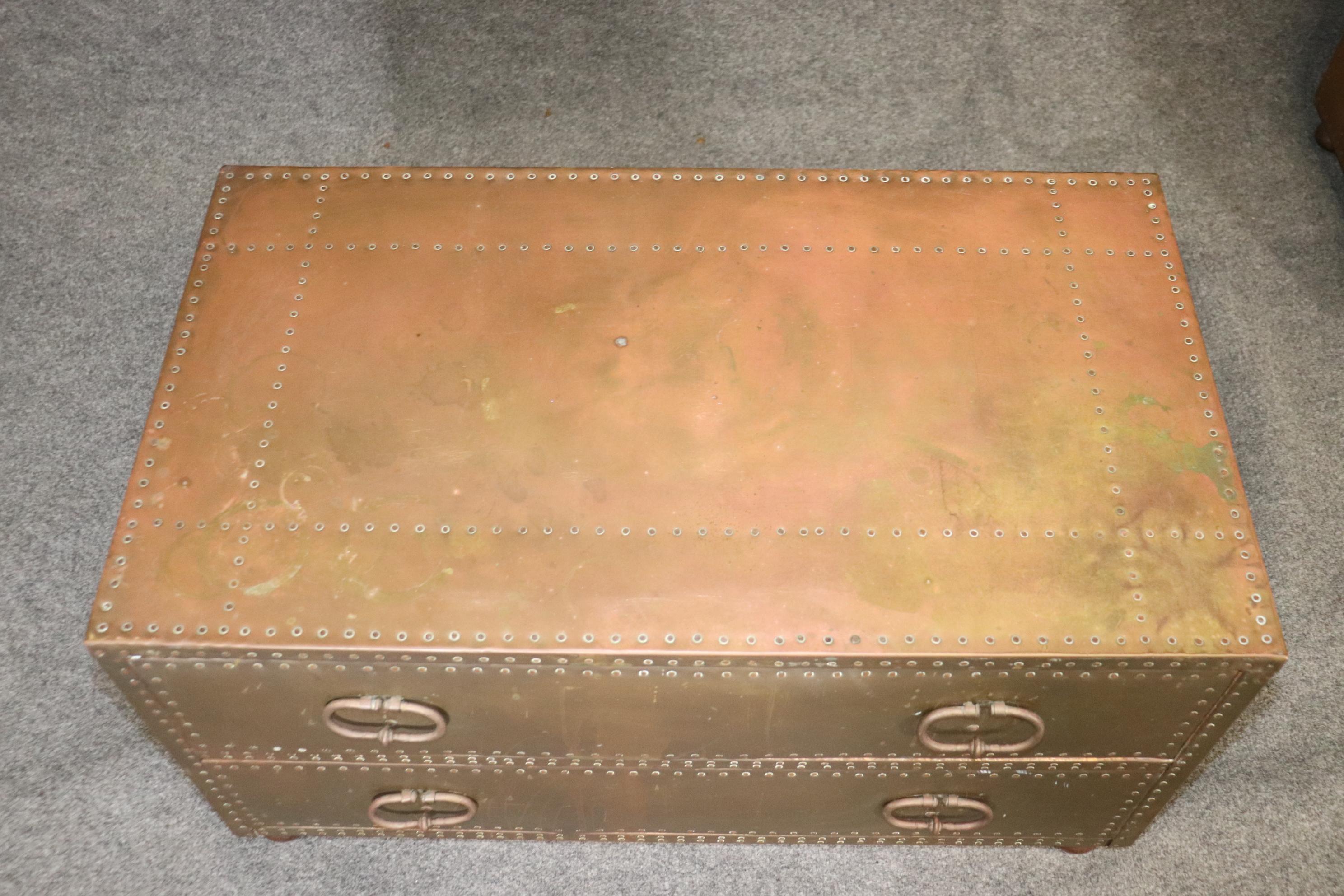Pair of Vintage Sarried Ltd Brass Clad and Copper Nail Coffee Table Trunks 3