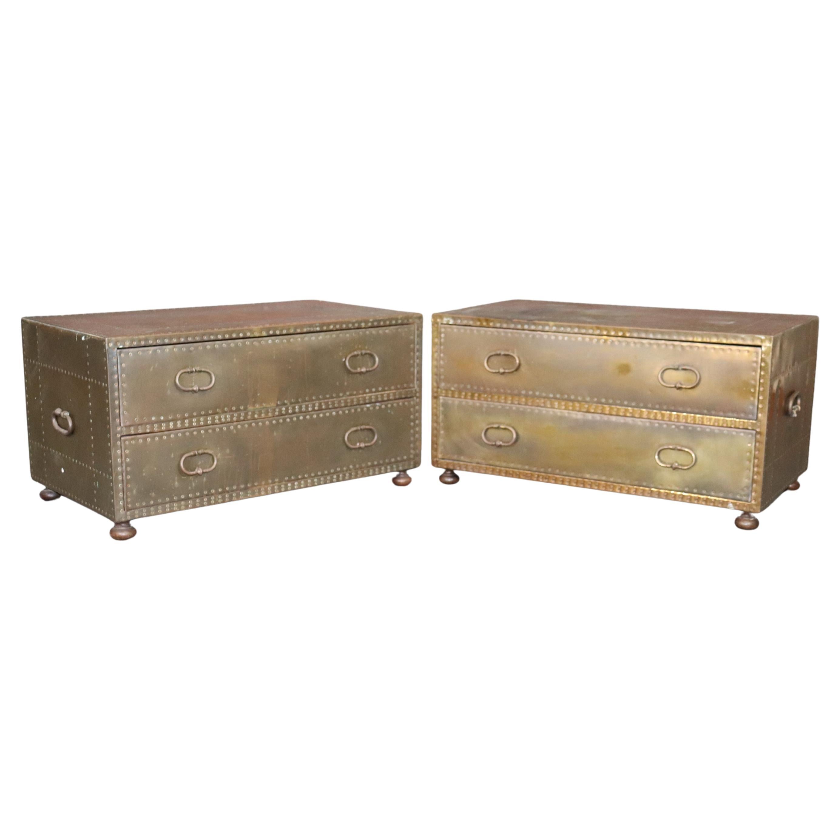 Pair of Vintage Sarried Ltd Brass Clad and Copper Nail Coffee Table Trunks