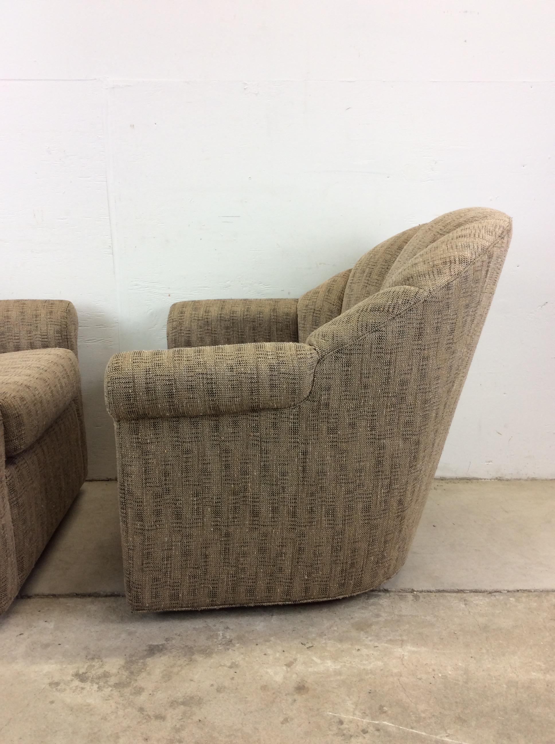 Pair of Vintage Scalloped Back Club Chairs with Swivel Base For Sale 1
