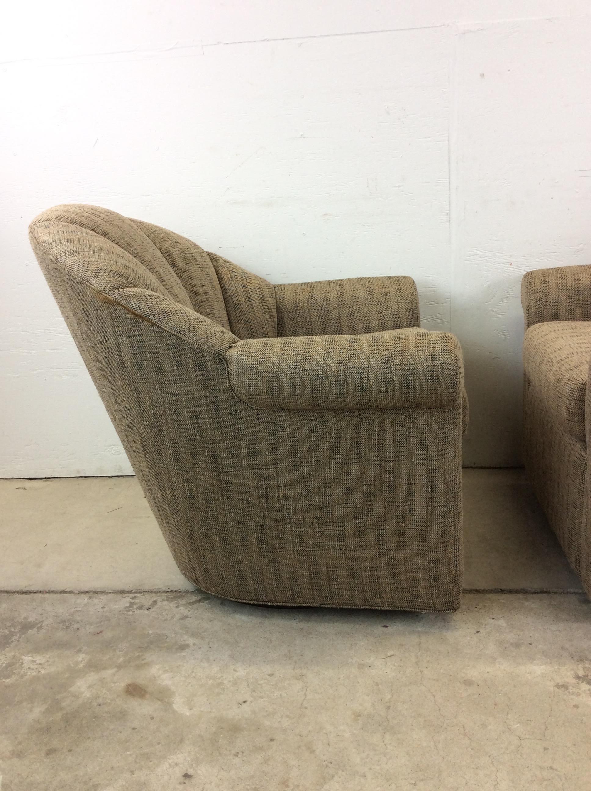 Pair of Vintage Scalloped Back Club Chairs with Swivel Base For Sale 2