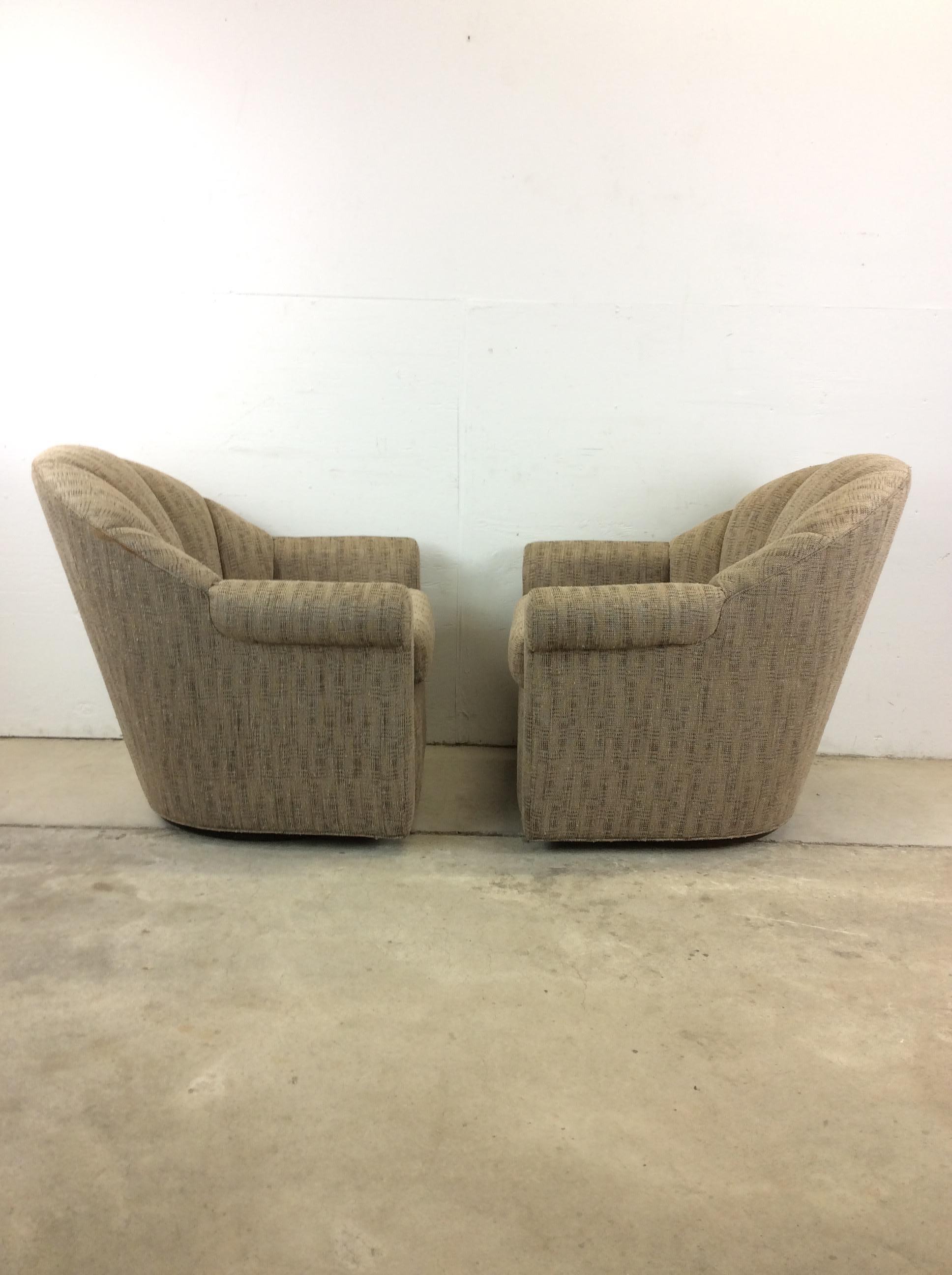 Pair of Vintage Scalloped Back Club Chairs with Swivel Base For Sale 3