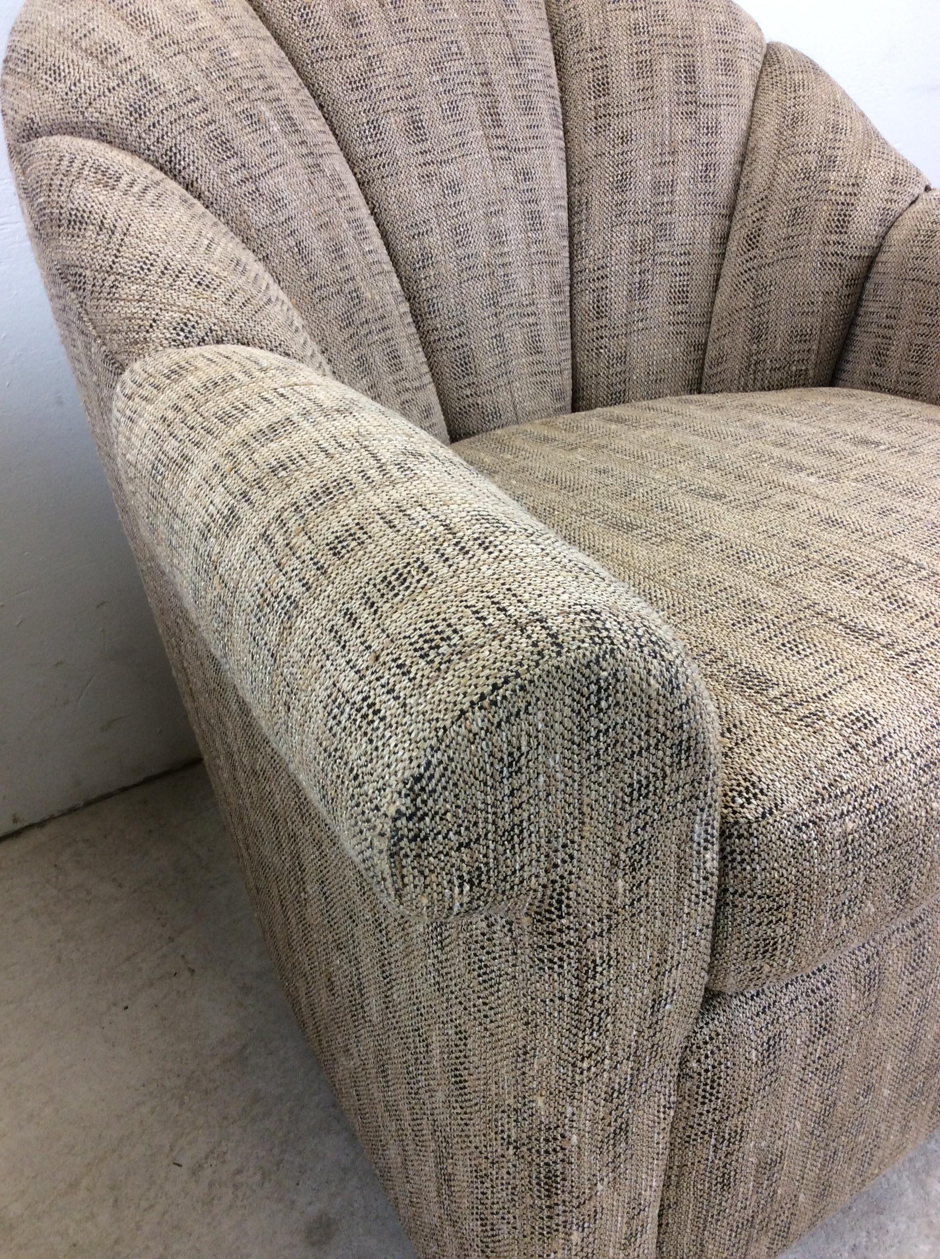 Pair of Vintage Scalloped Back Club Chairs with Swivel Base For Sale 6