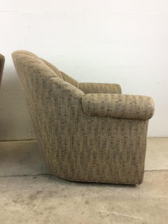 Pair of Vintage Scalloped Back Club Chairs with Swivel Base