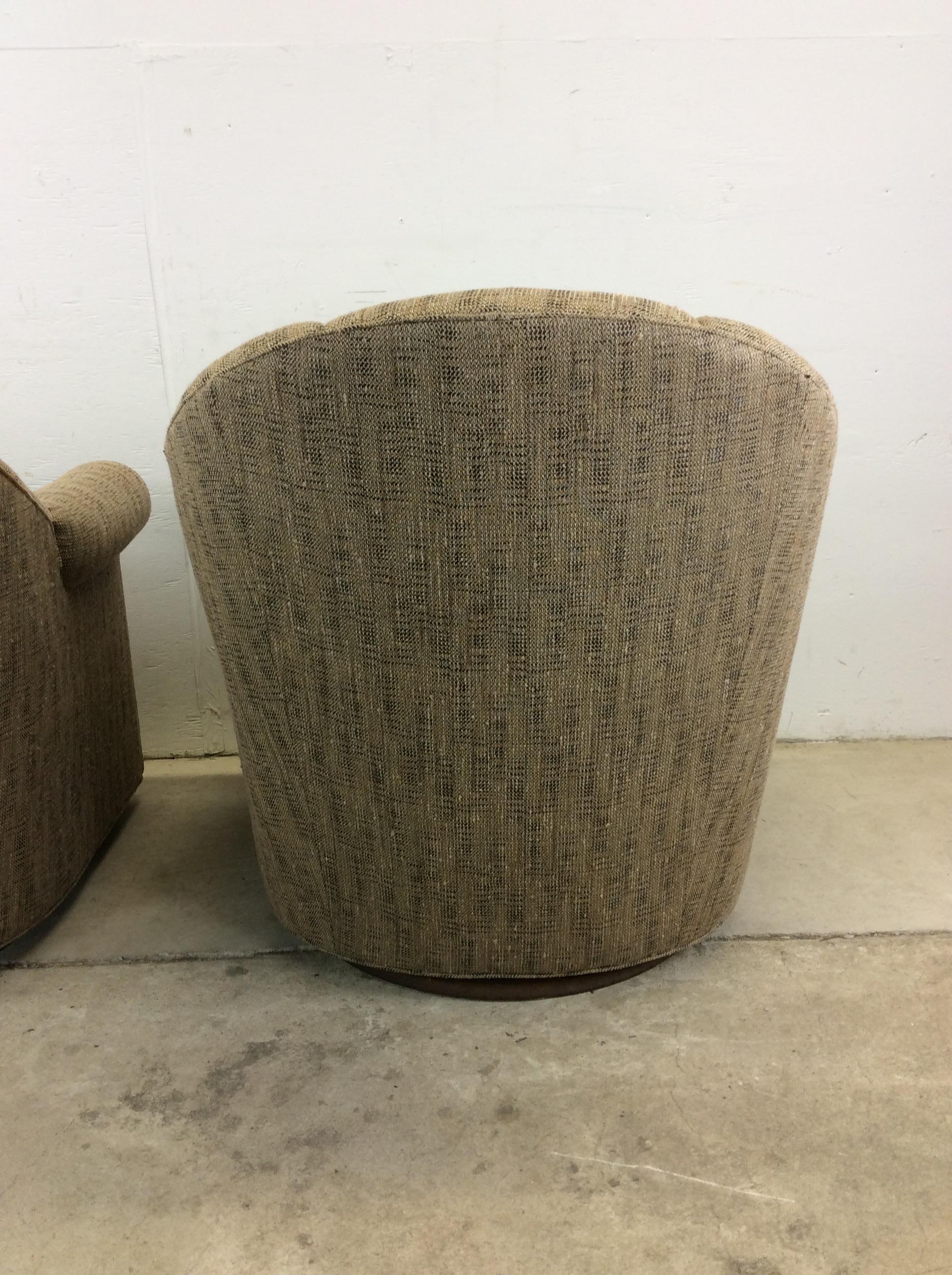 American Pair of Vintage Scalloped Back Club Chairs with Swivel Base For Sale