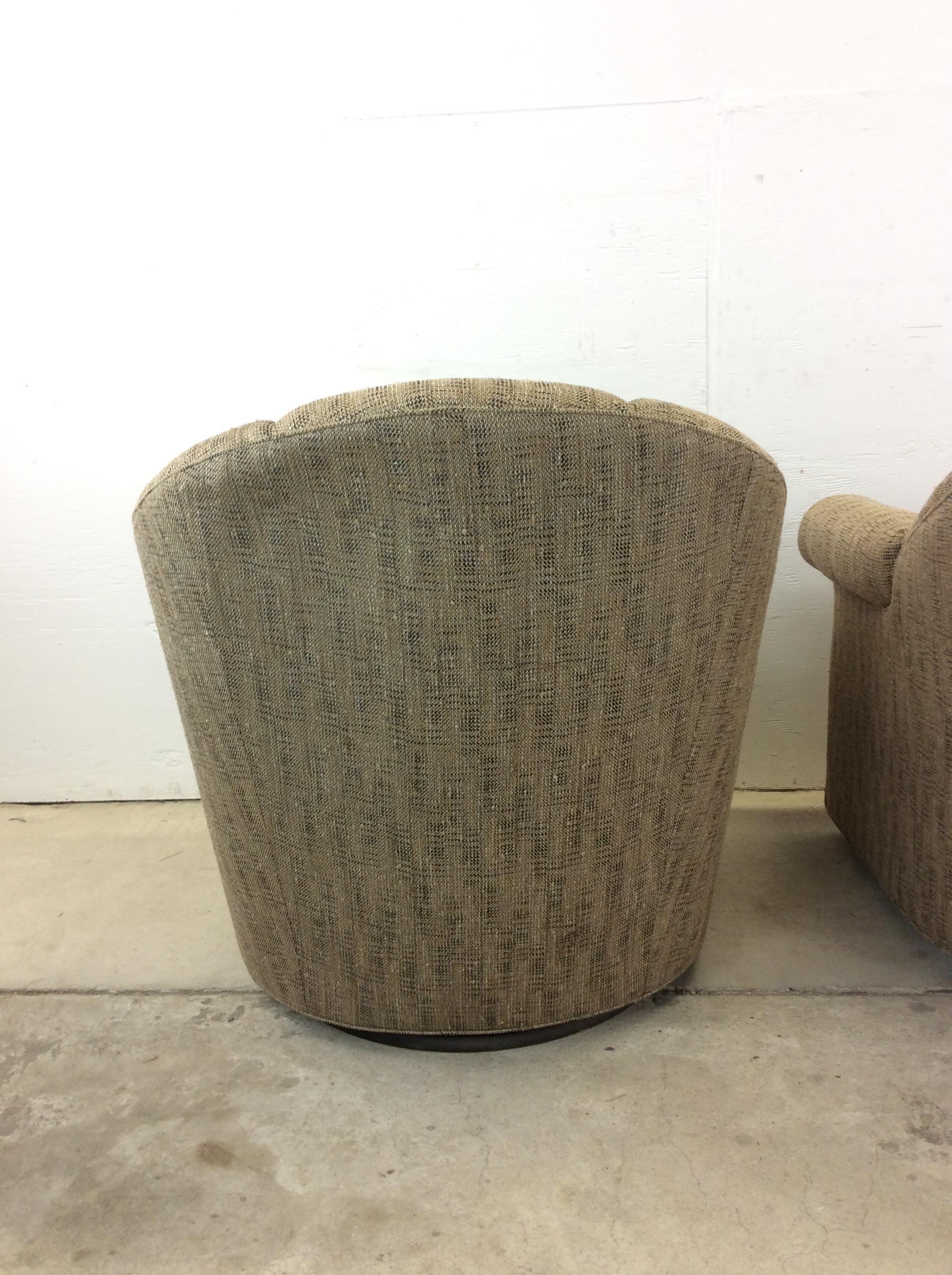 20th Century Pair of Vintage Scalloped Back Club Chairs with Swivel Base For Sale