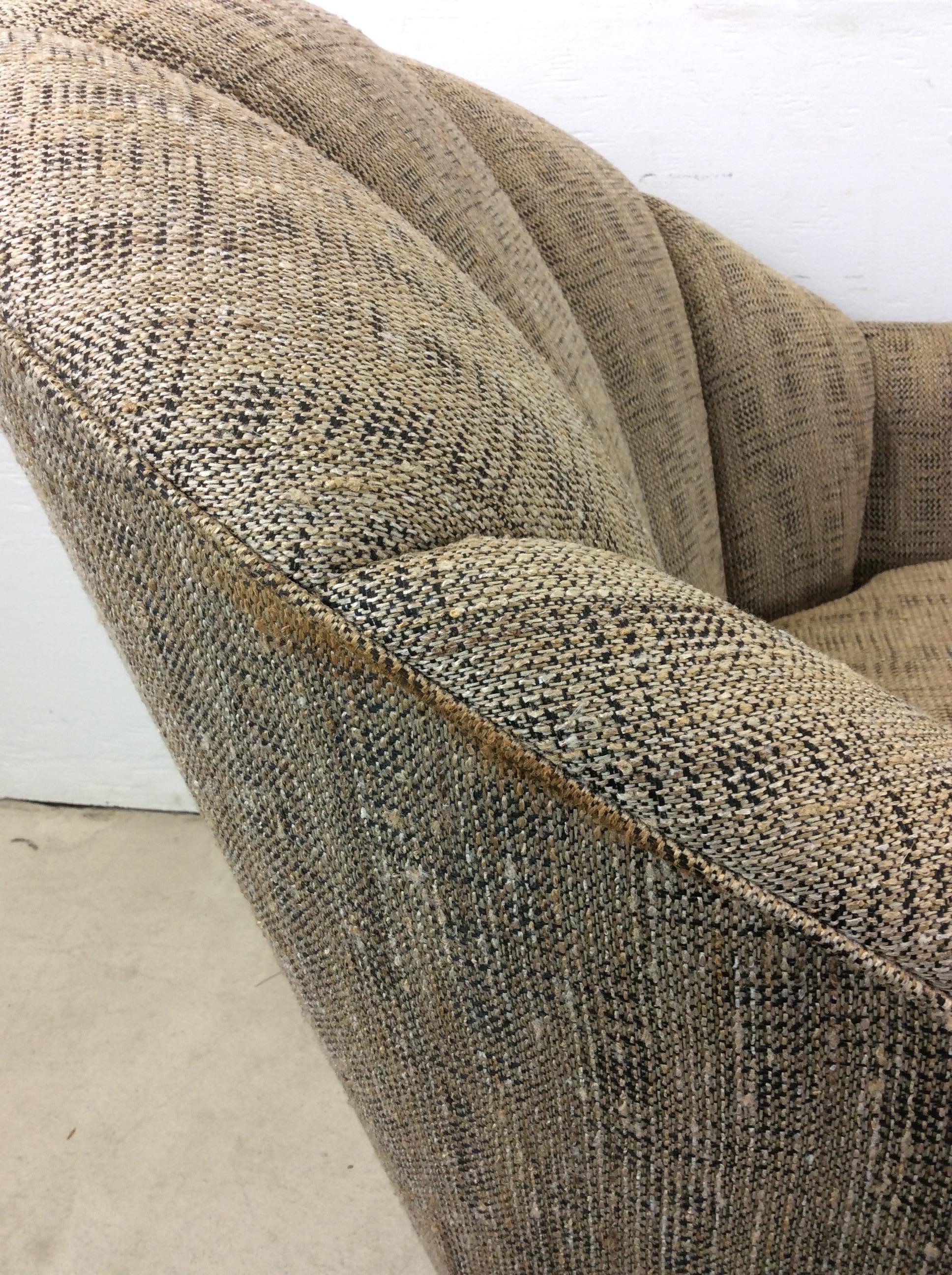 Upholstery Pair of Vintage Scalloped Back Club Chairs with Swivel Base For Sale
