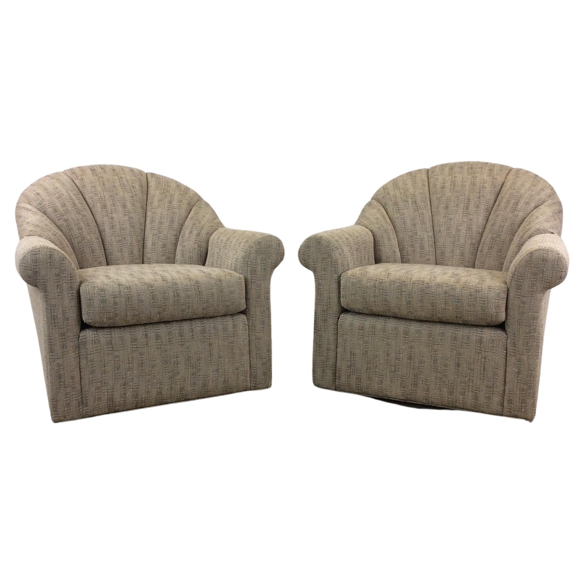 Pair of Vintage Scalloped Back Club Chairs with Swivel Base