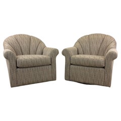Pair of Retro Scalloped Back Club Chairs with Swivel Base