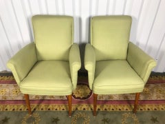 Pair of vintage Scandinavian armchairs 1960s, green fabric