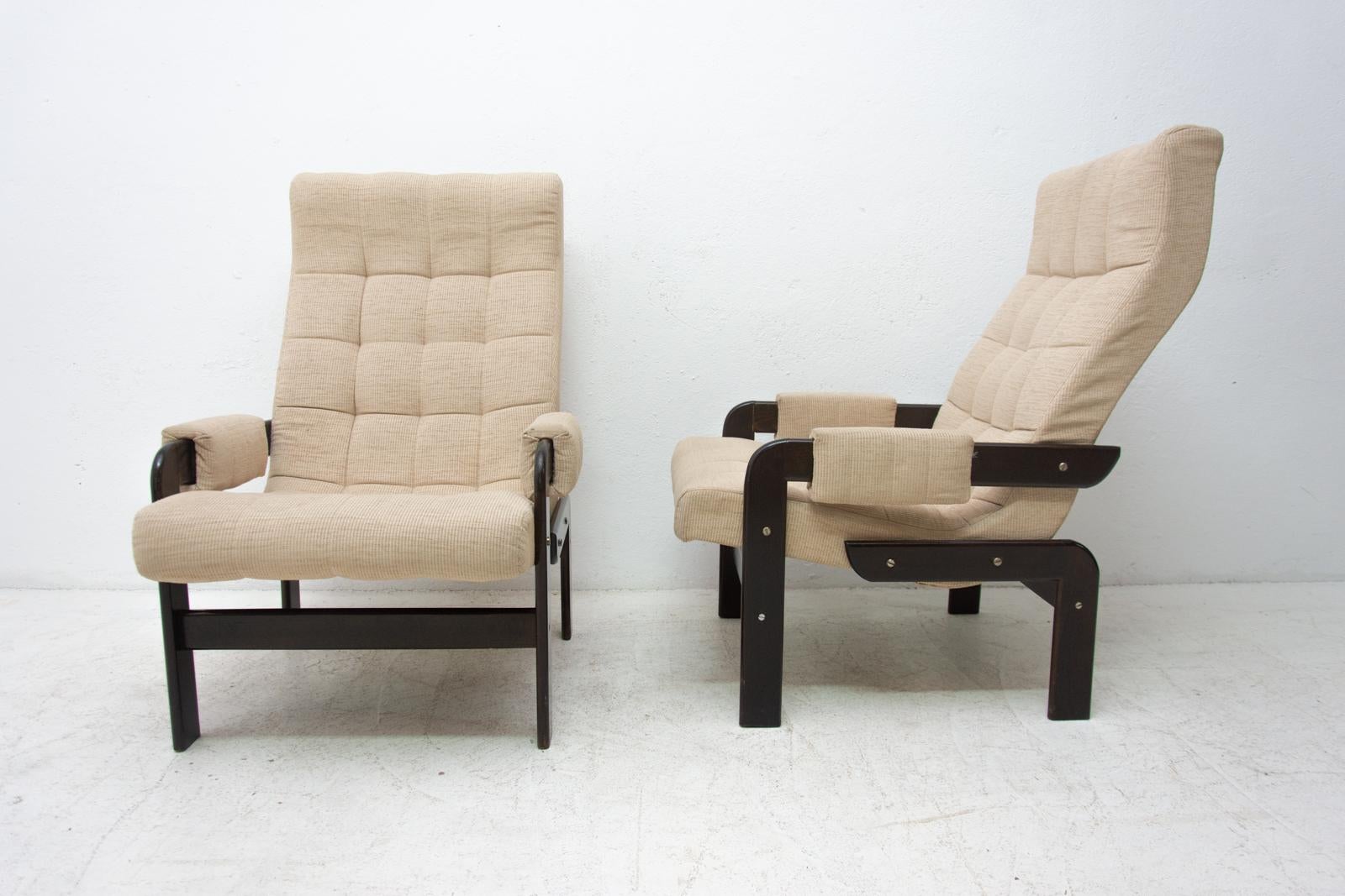 Fabric Pair of Vintage Scandinavian Armchairs, 1970s