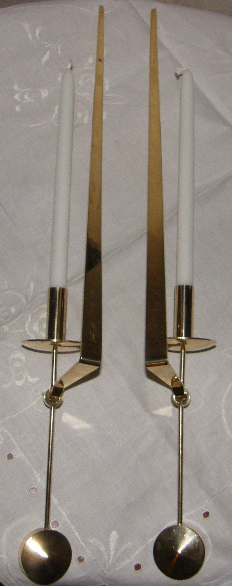 Mid-Century Modern Pair of Vintage Scandinavian Brass Candlesticks by Pierre Forsell, 1960 Sweden