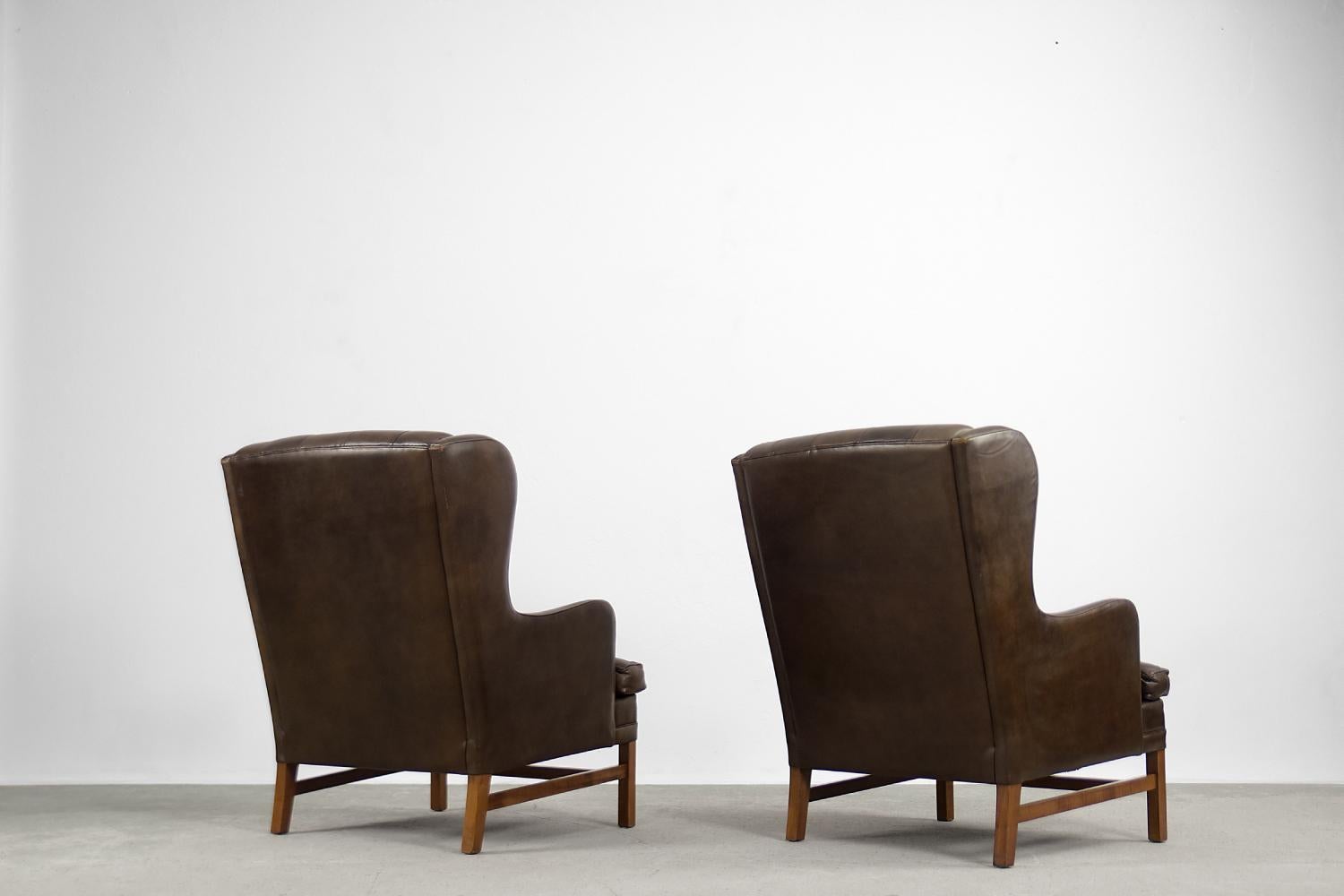 Mid-20th Century Pair of Vintage Scandinavian Executive Leather&Quilted Wing Chairs by OPE Möbler