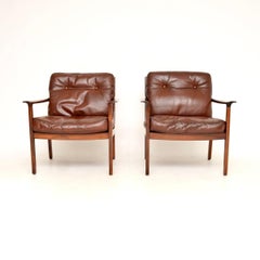 Pareja de sillones escandinavos vintage de cuero de Frederik Kayser