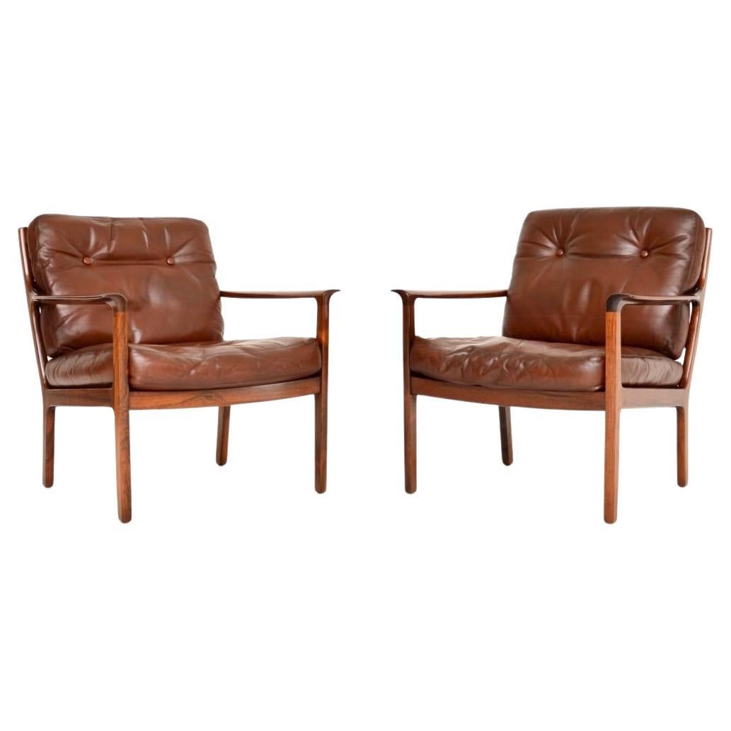 Pair of Vintage Scandinavian Leather Armchairs by Frederik Kayser en vente