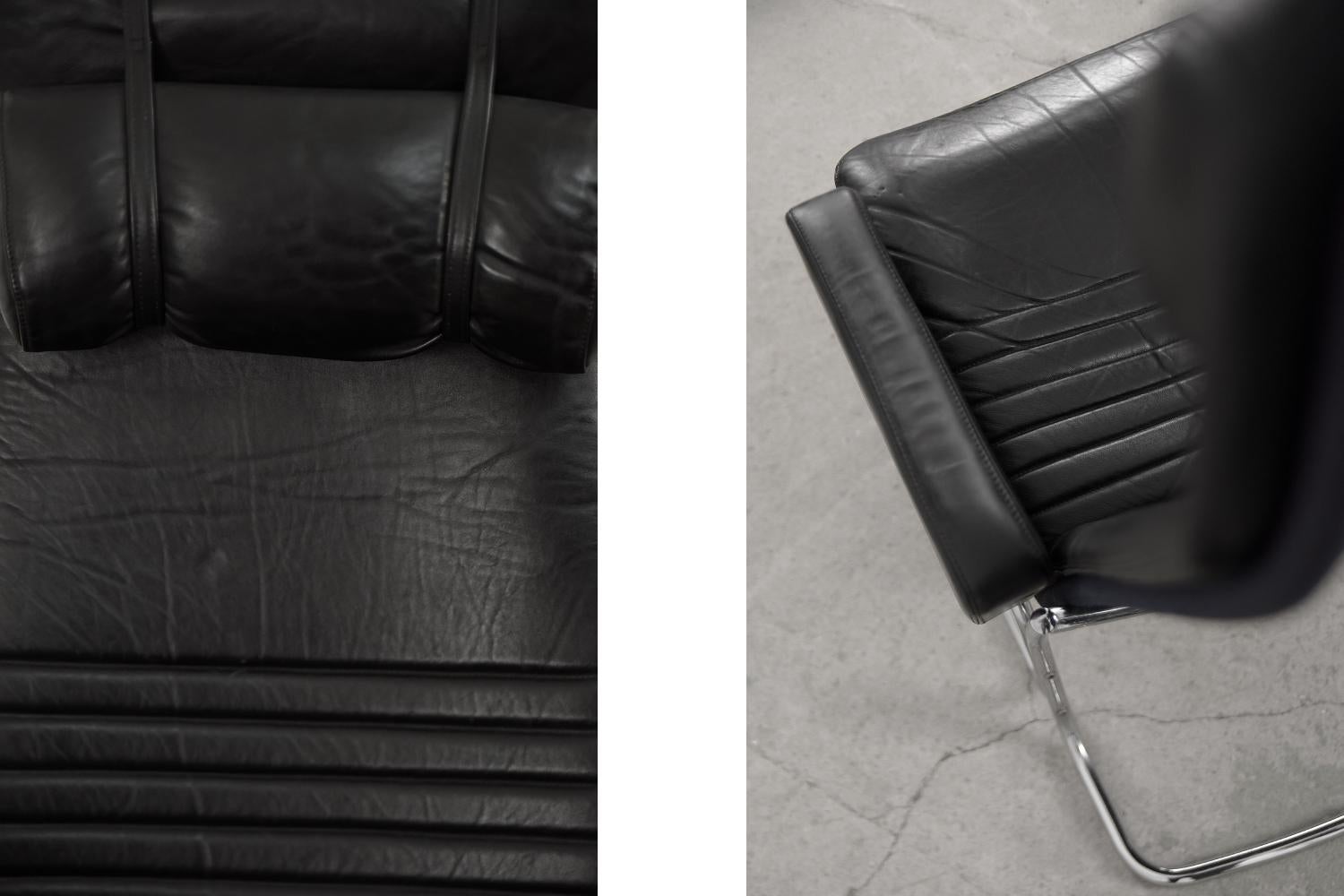 Pair of Vintage Scandinavian Modern Black Leather Armchairs from Ire Möbel AB For Sale 2