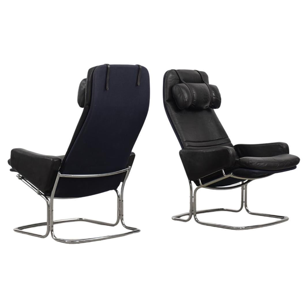 Pair of Vintage Scandinavian Modern Black Leather Armchairs from Ire Möbel AB For Sale