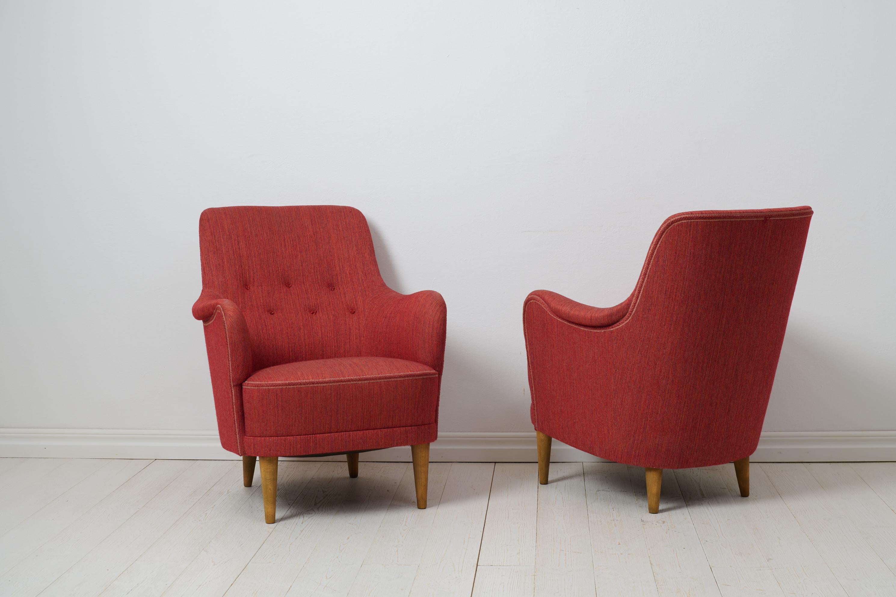 Paar skandinavisch-moderne Carl Malmsten Samsas Original-Sessel im Vintage-Stil  (Skandinavische Moderne) im Angebot