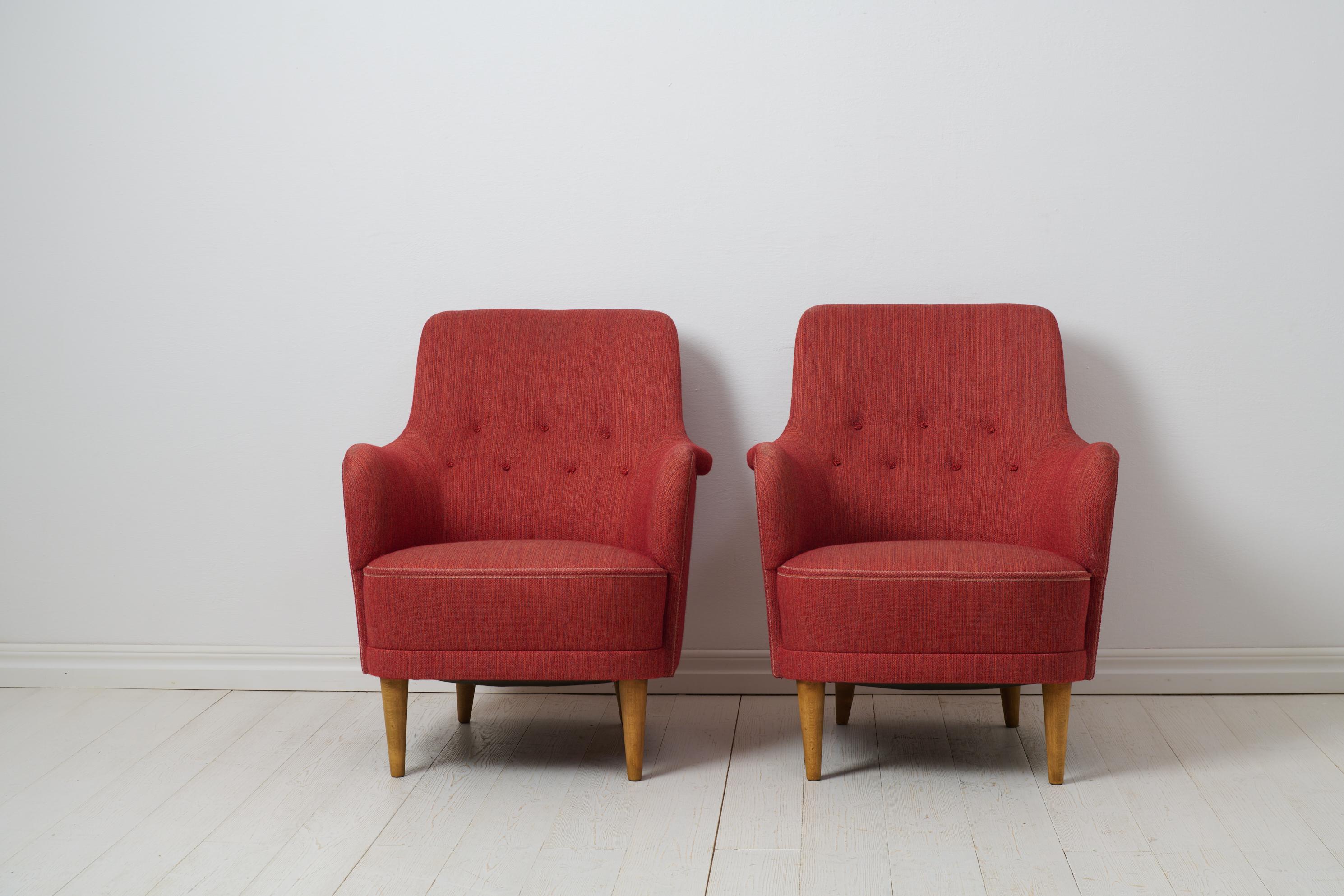 20th Century Pair of Vintage Scandinavian Modern Carl Malmsten Samsas Original Armchairs  For Sale