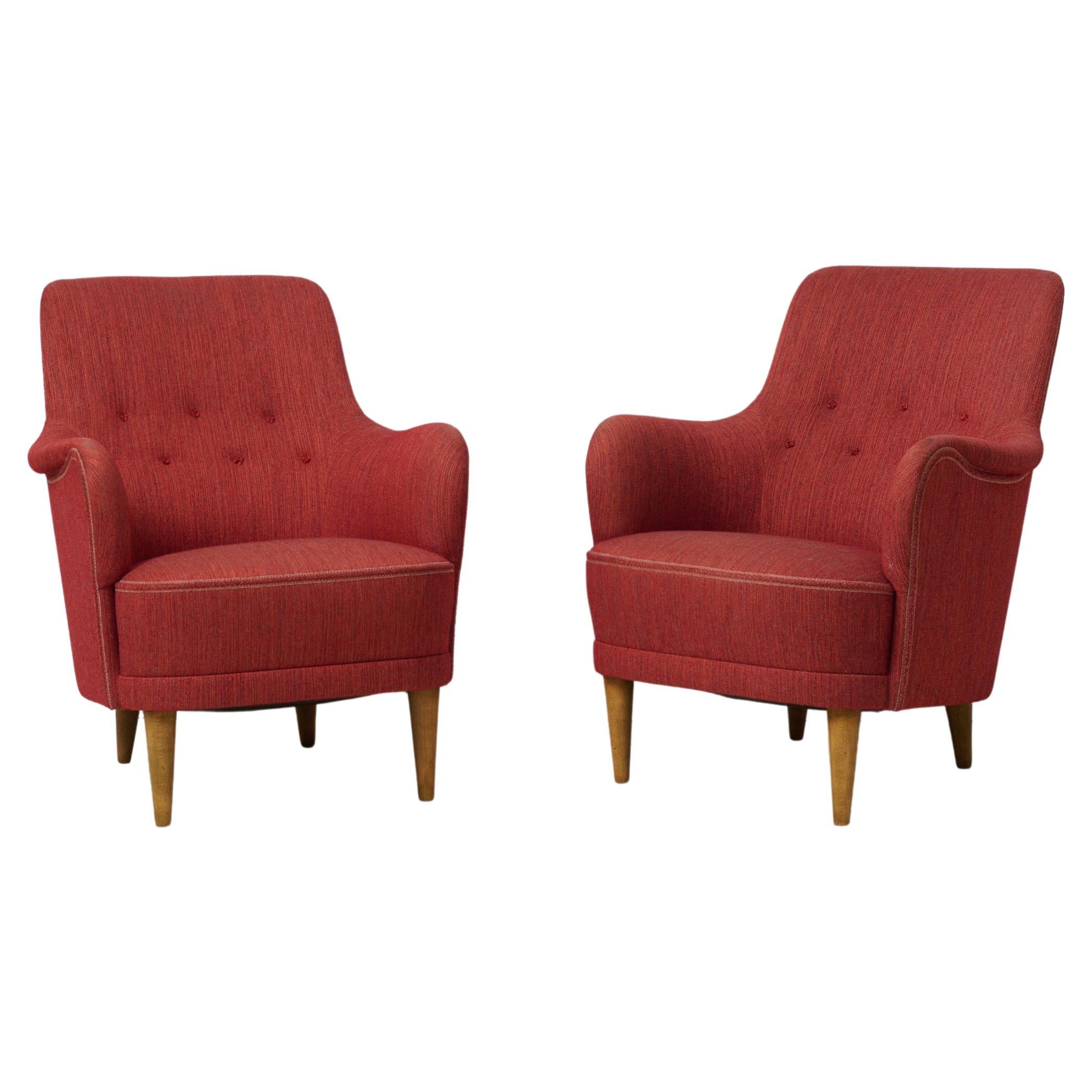 Paar skandinavisch-moderne Carl Malmsten Samsas Original-Sessel im Vintage-Stil  im Angebot