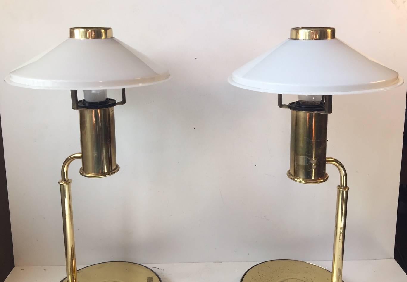 Mid-Century Modern Pair of Vintage Scandinavian Nautical, Navy Table Lamps in Brass, 1960s