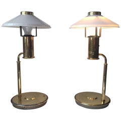 Pair of Vintage Scandinavian Nautical, Navy Table Lamps in Brass, 1960s