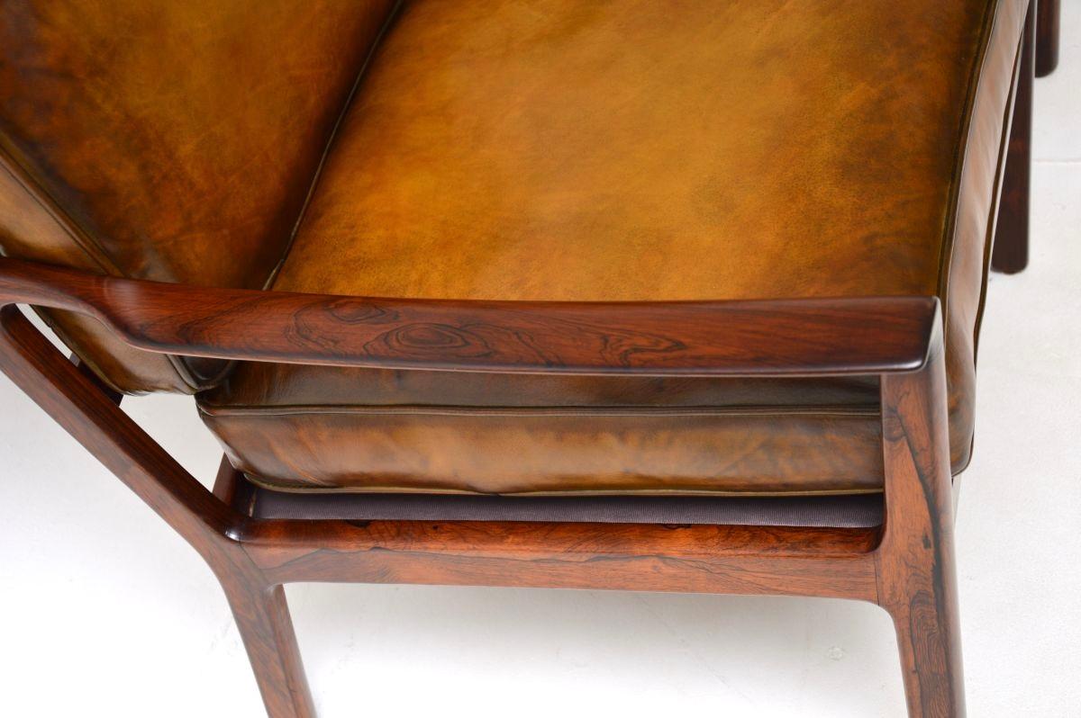 Coppia di poltrone scandinave d'epoca in palissandro e pelle di Frederik Kayser in vendita 7