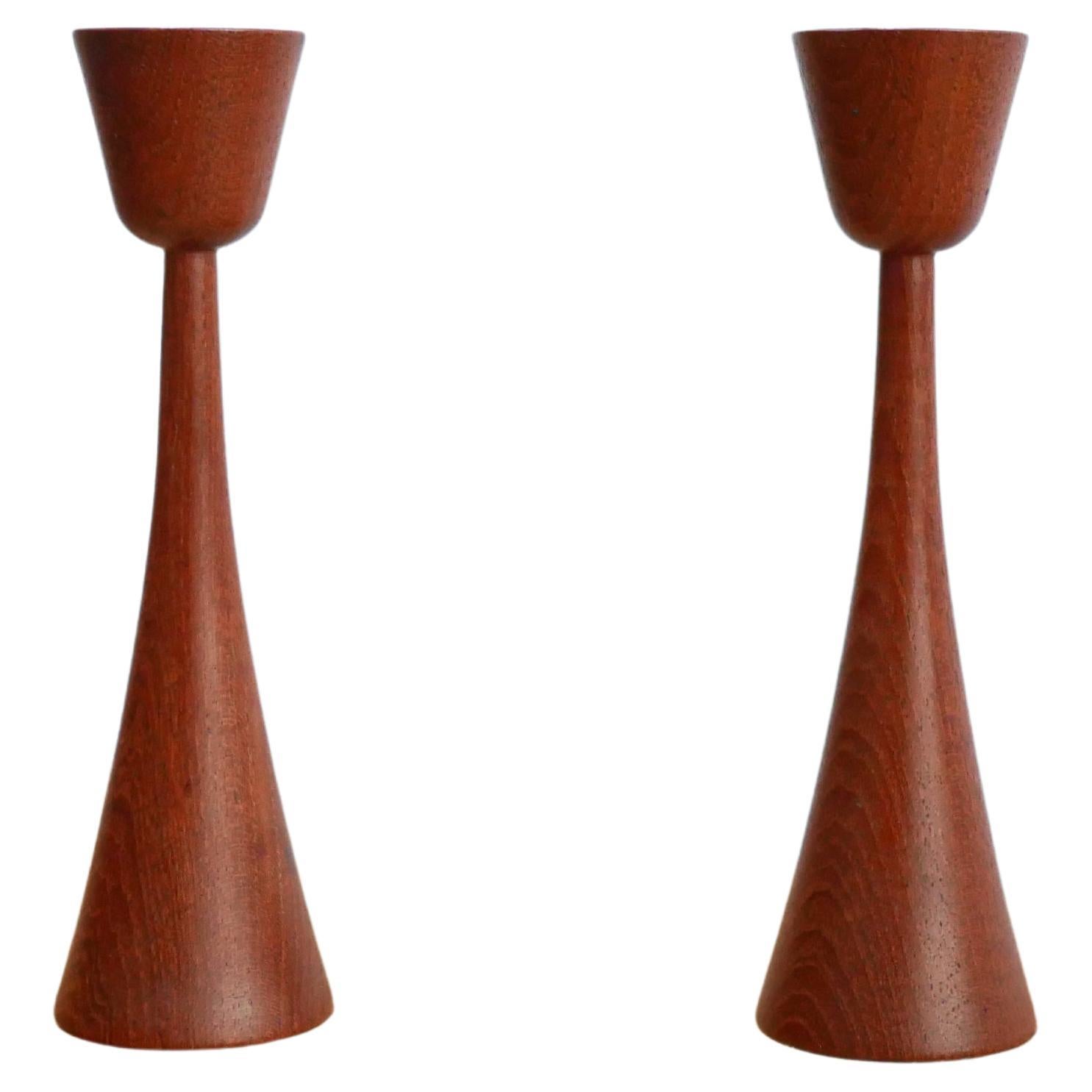 Pair of Vintage Scandinavian Teak Candlesticks