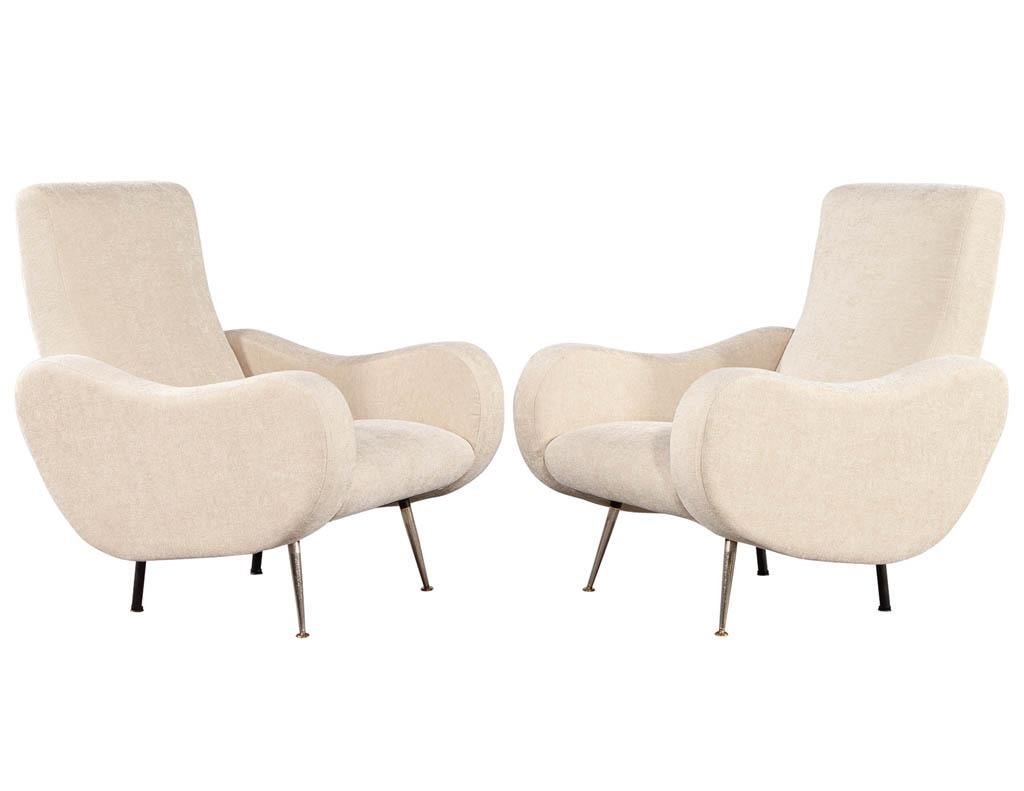 Modern Pair of Vintage Sculpted Italian Zanuso Style Lounge Chairs