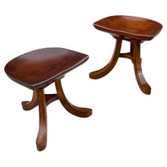 Pair of Vintage Sculpted Mahogany Tripod Stools by Smith & Watson