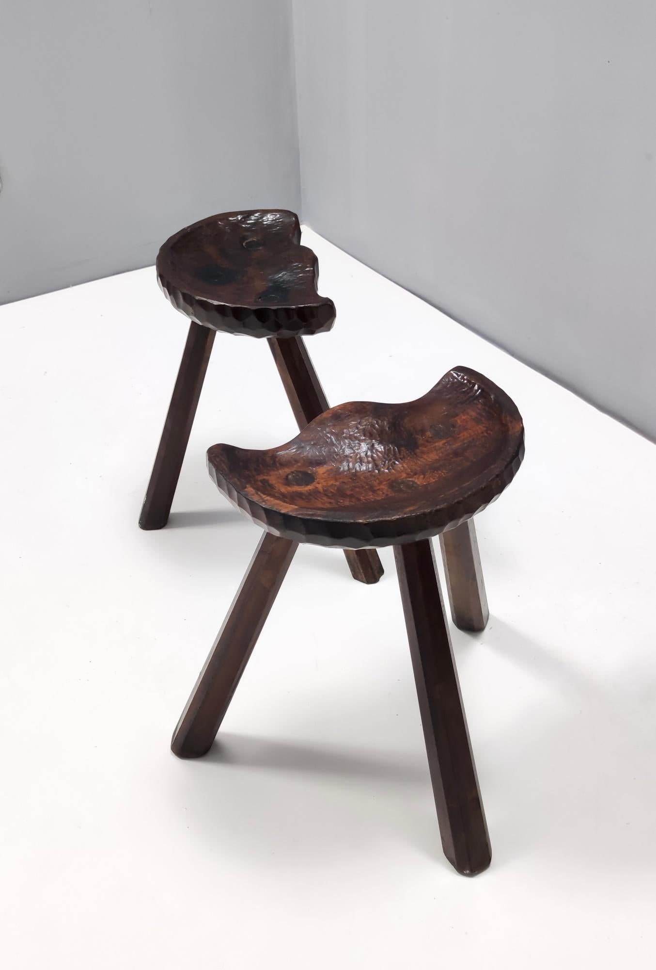 Pair of Vintage Sculptural Solid Walnut Low Stools, Italy 2
