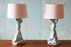 Pair of Vintage Sculptural Trompe l'Oeil Plaster "Drape" Table Lamps after John