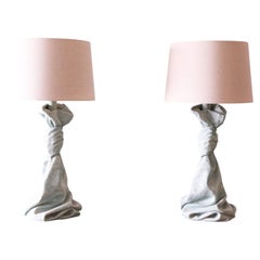 Pair of Vintage Sculptural Trompe l'Oeil Plaster "Drape" Table Lamps after John