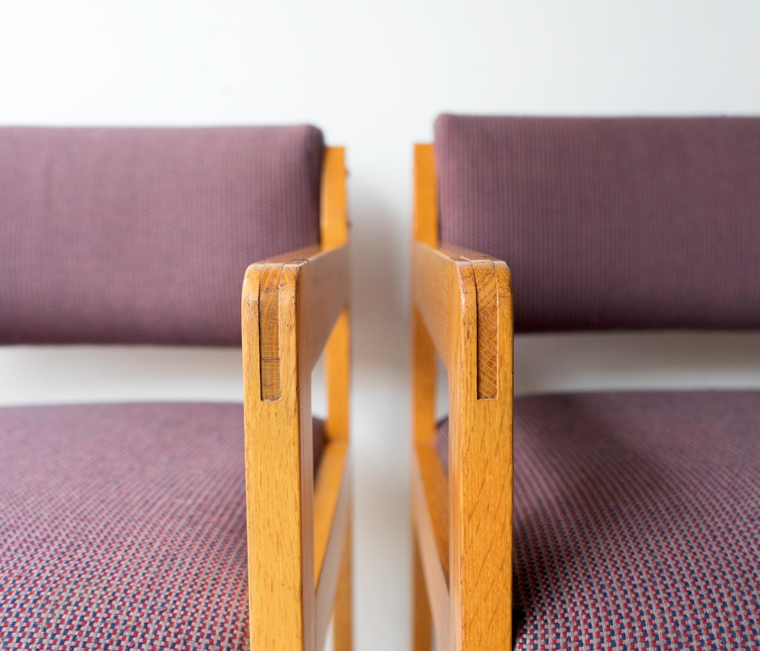 Pair of Vintage Sculptural Upholstered Oak Cube Armchairs, C. 1970’S For Sale 4