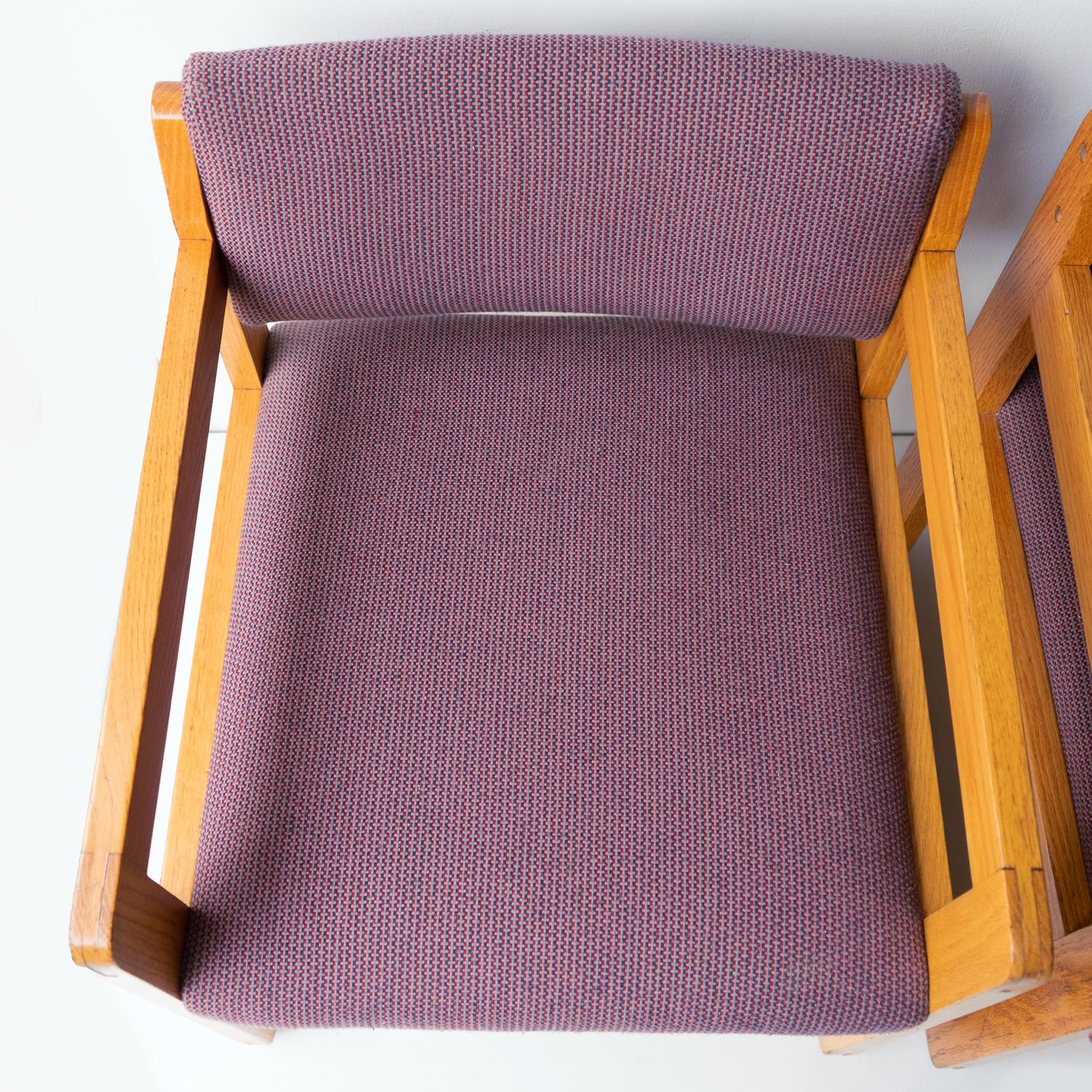 Pair of Vintage Sculptural Upholstered Oak Cube Armchairs, C. 1970’S For Sale 5