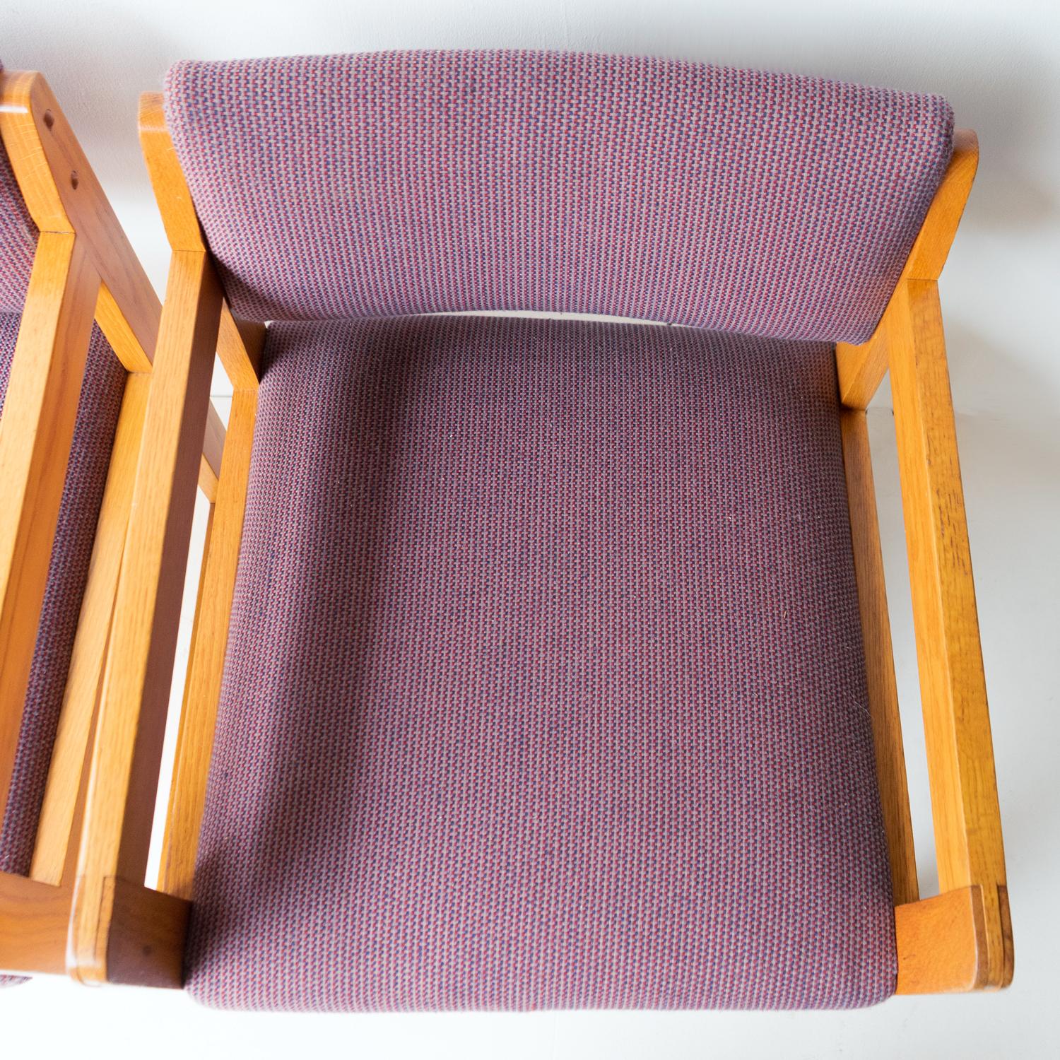 Pair of Vintage Sculptural Upholstered Oak Cube Armchairs, C. 1970’S For Sale 6