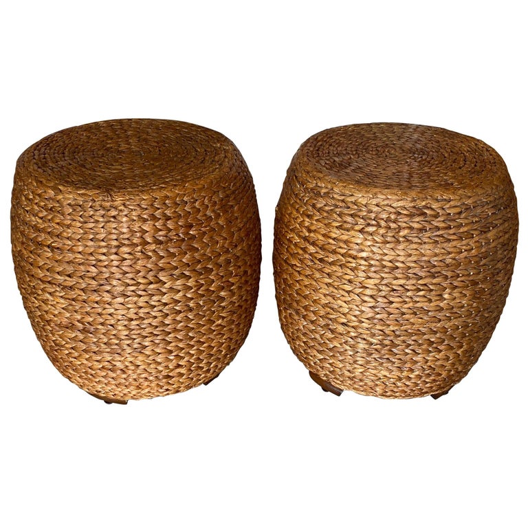 Pair of Vintage Seagrass Drum Benches Stools Ming Feet at 1stDibs