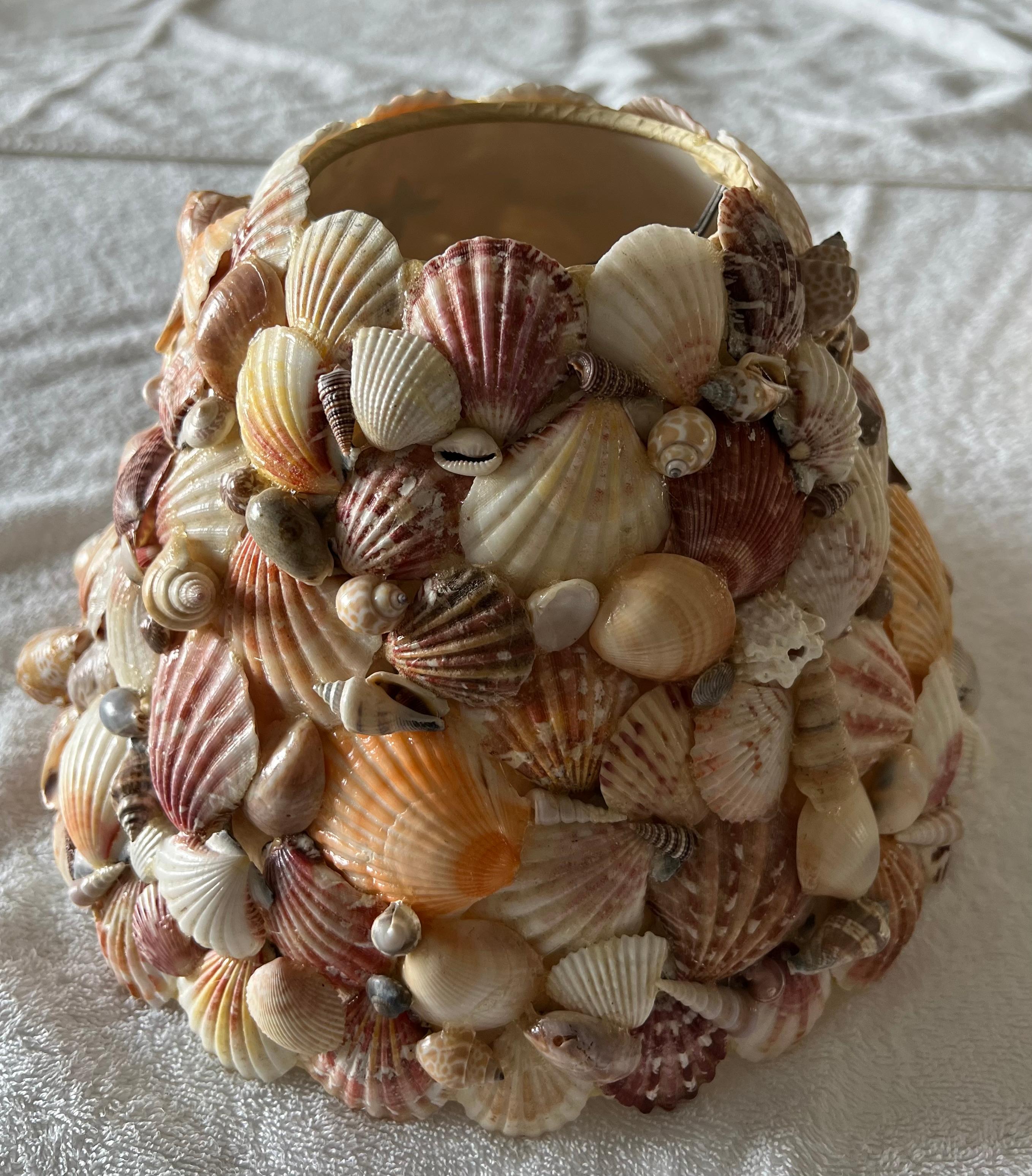 American Pair of Vintage Seashell Covered Classic Cone Clip Lampshades For Sale