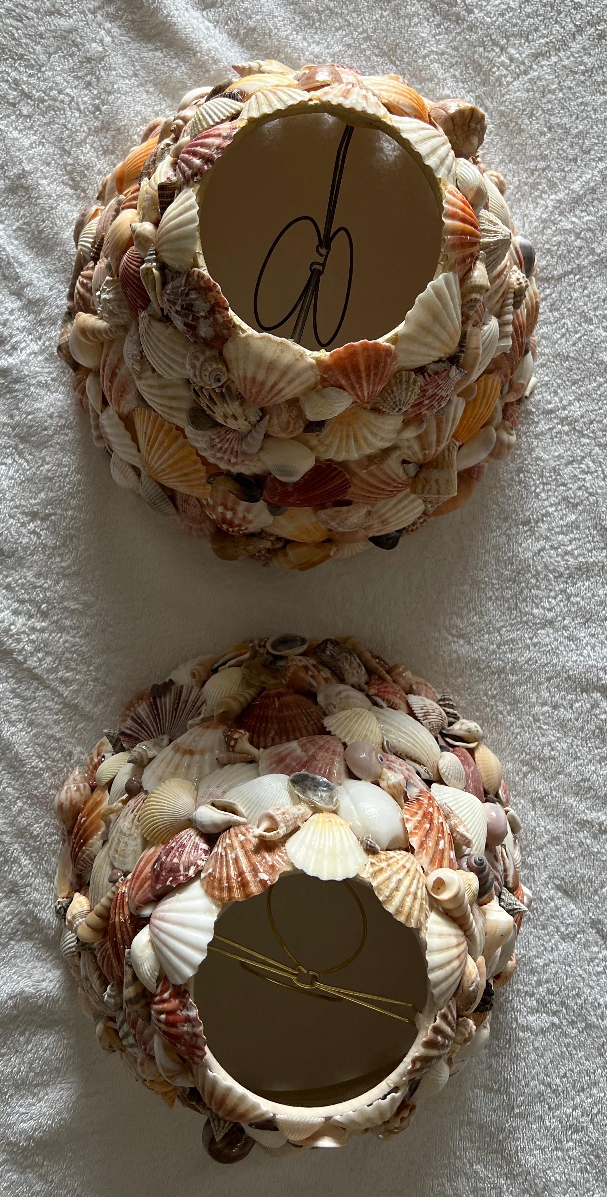 Shell Pair of Vintage Seashell Covered Classic Cone Clip Lampshades For Sale