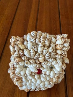 Par de figuritas vintage de búhos con incrustaciones de conchas marinas