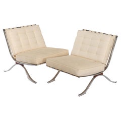 Pair Of Vintage Selig MCM Chrome & Leather Barcelona Chairs c1970