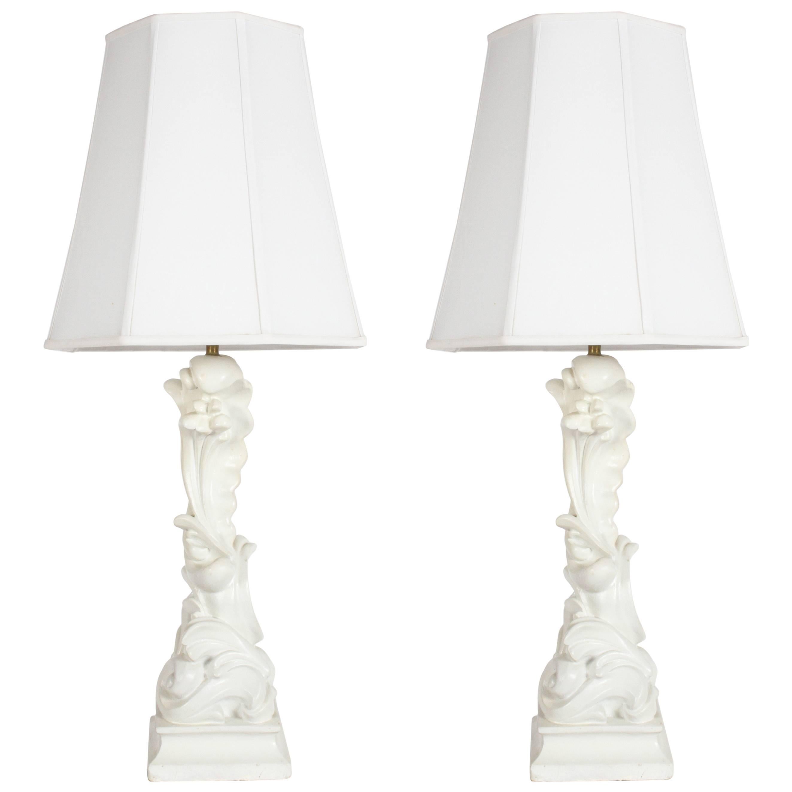 Pair of Vintage Serge Roche Style Plaster Lamps For Sale