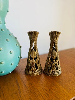 Pair of Vintage Shabatt Weinberg Brutalist Brass Candlesticks