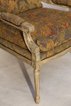 Pair of Vintage Shaped Cane Back Louis XVI-Style Fauteuil Armchairs