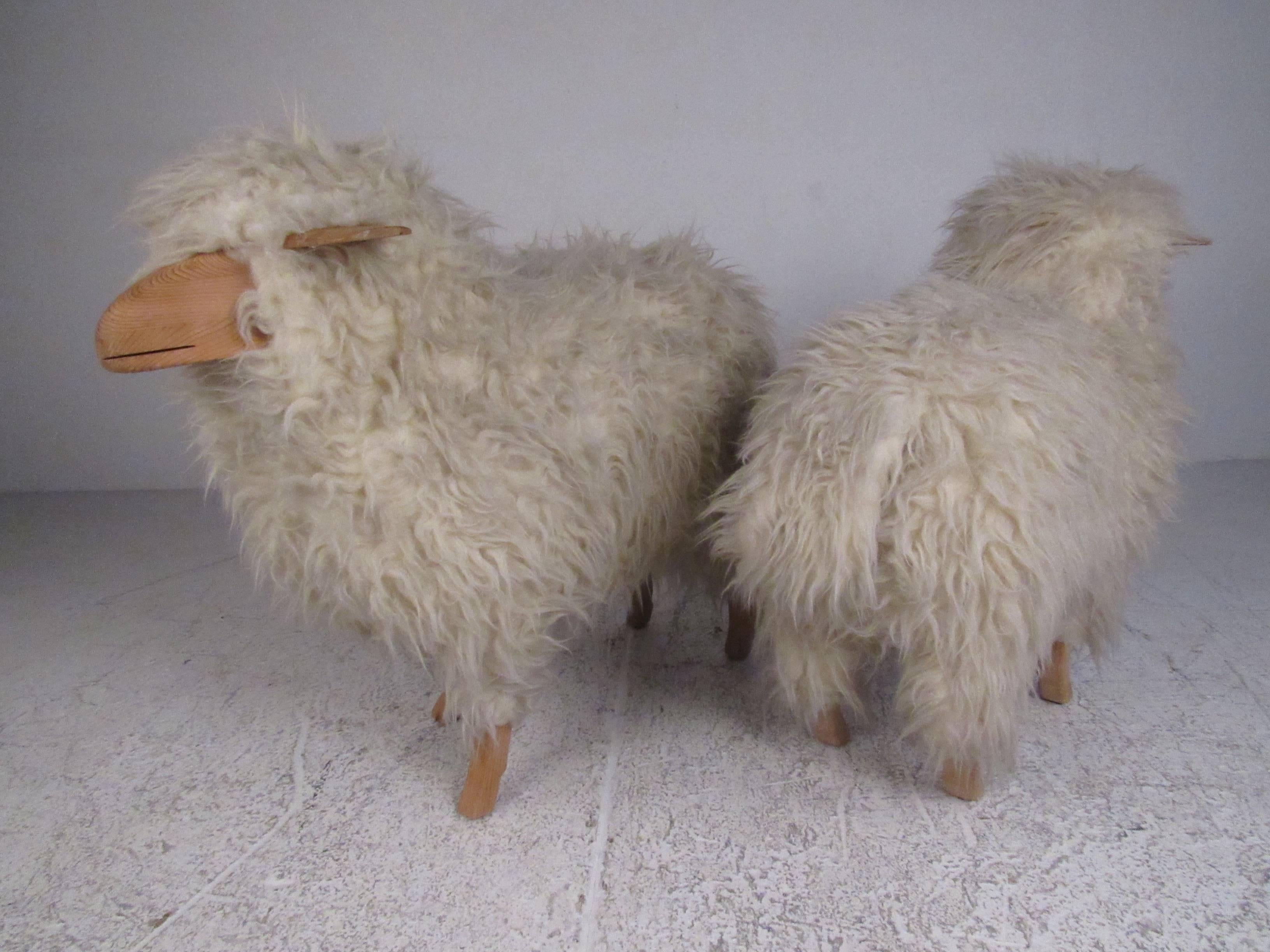 Pair of Vintage Sheep Skin Lamb Sculptures 4