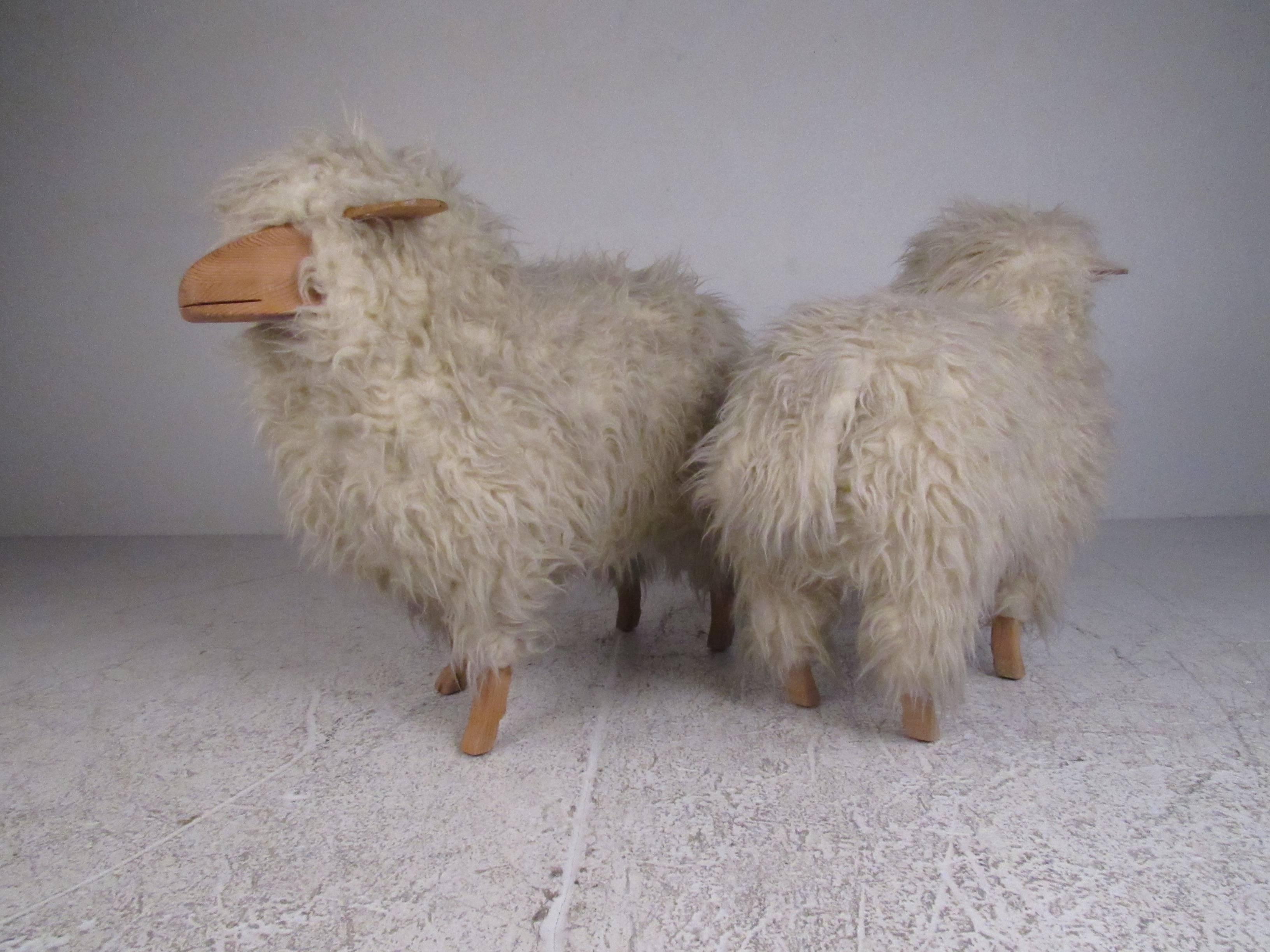 Pair of Vintage Sheep Skin Lamb Sculptures 5