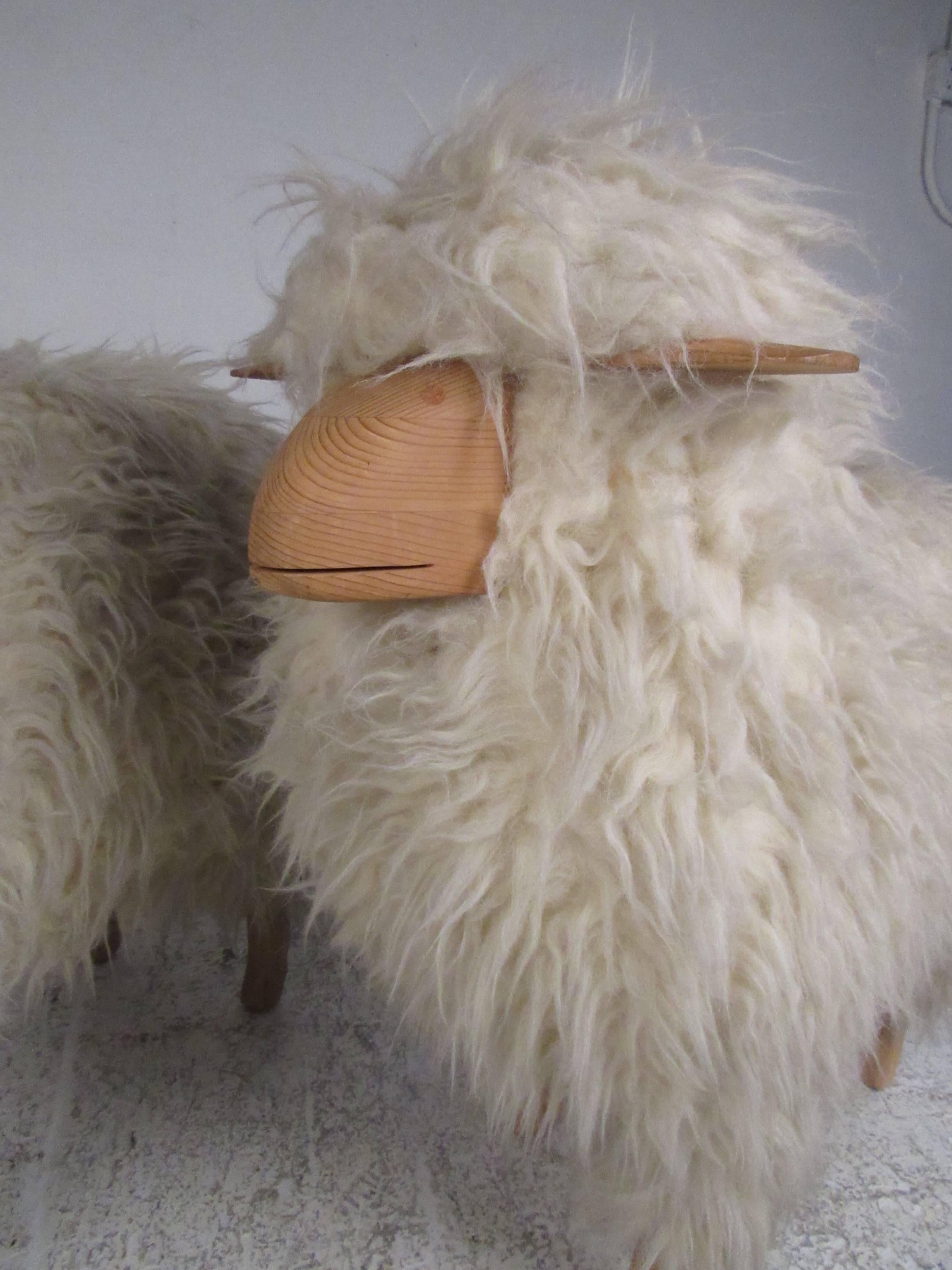 Pair of Vintage Sheep Skin Lamb Sculptures In Good Condition In Brooklyn, NY