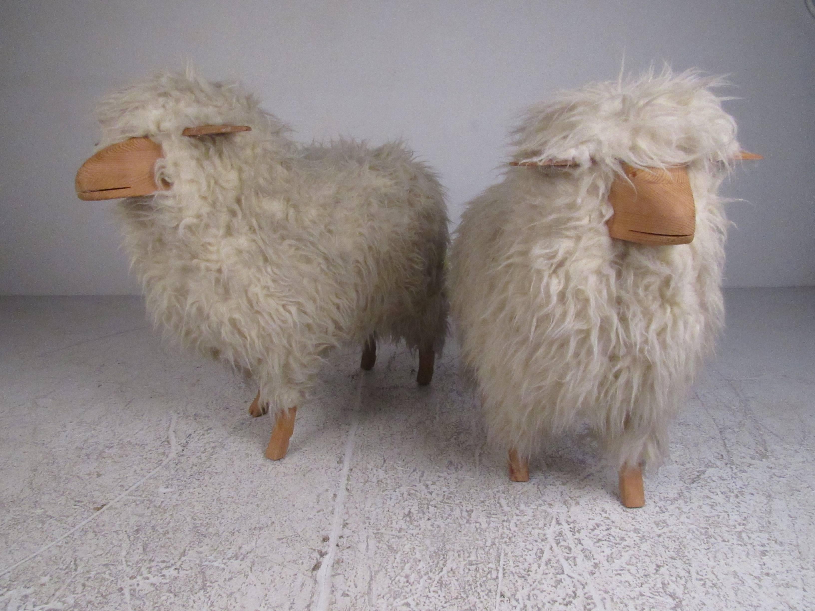 20th Century Pair of Vintage Sheep Skin Lamb Sculptures