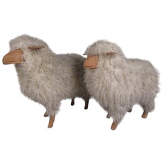 Pair of Vintage Sheep Skin Lamb Sculptures