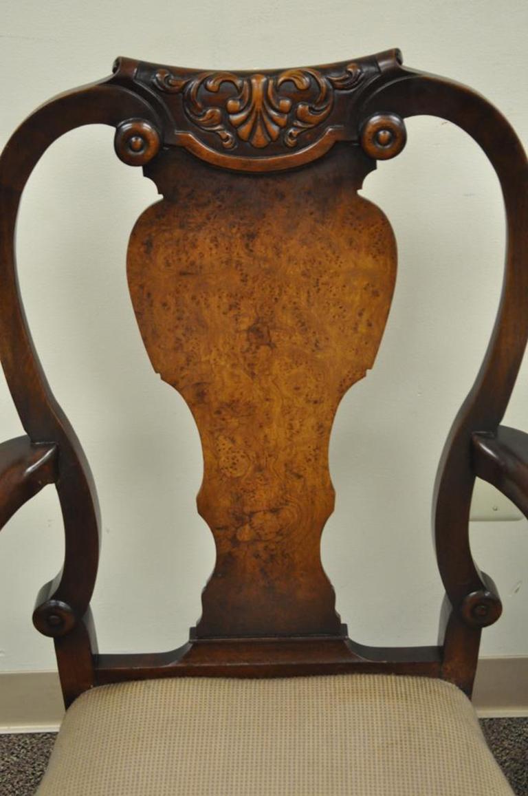 Pair of Vintage Shell Carved Burl Wood Walnut George II Style Dining Armchairs 2