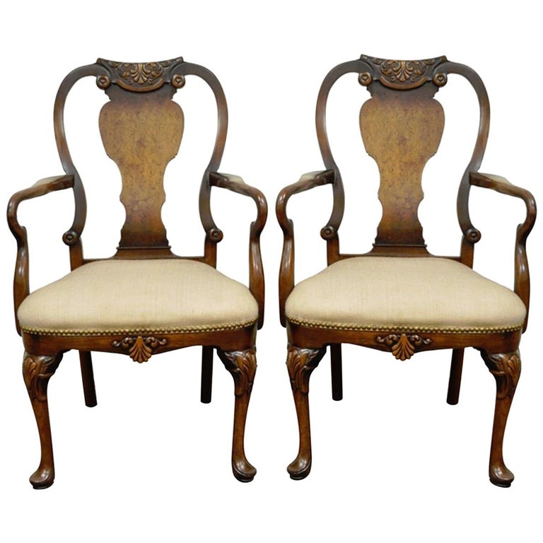 Pair of Vintage Shell Carved Burl Wood Walnut George II Style Dining ...